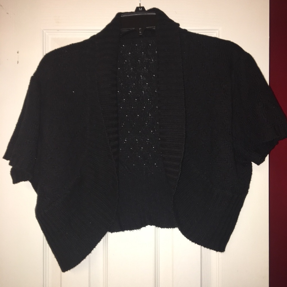 Short Sleeve Shrug Cropped Sweater Shawl Black, XL